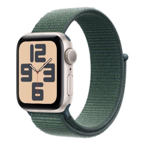 Apple Watch SE (GPS) - 2ª generazione - 44 mm - starlight aluminum - smartwatch con sport loop - nylon morbido a doppio strato - lake green - dimensione del polso: 130-180 mm - 32 GB - Wi-Fi 4, Bluetooth - 32.9 g